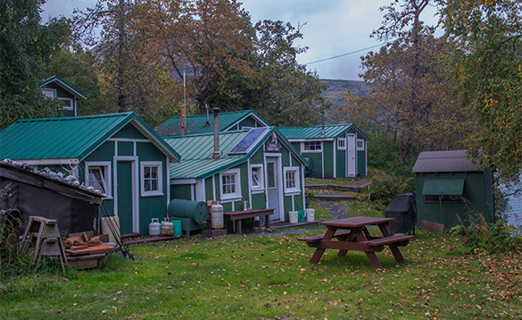 Wooden cabins in the Alaskan wilderness/