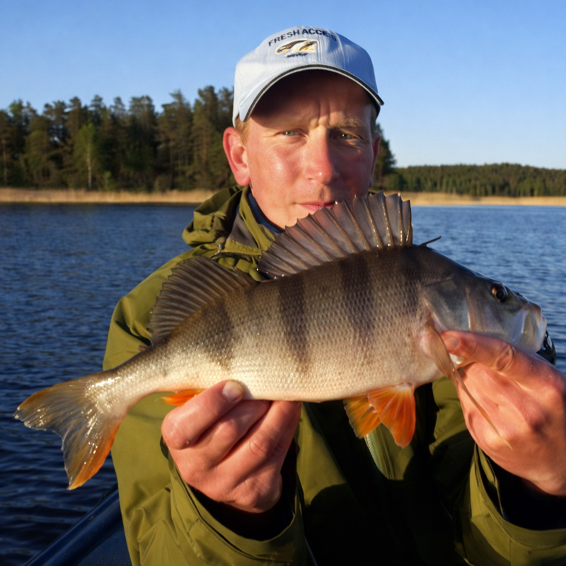 Angler holding a perch in Sweden
